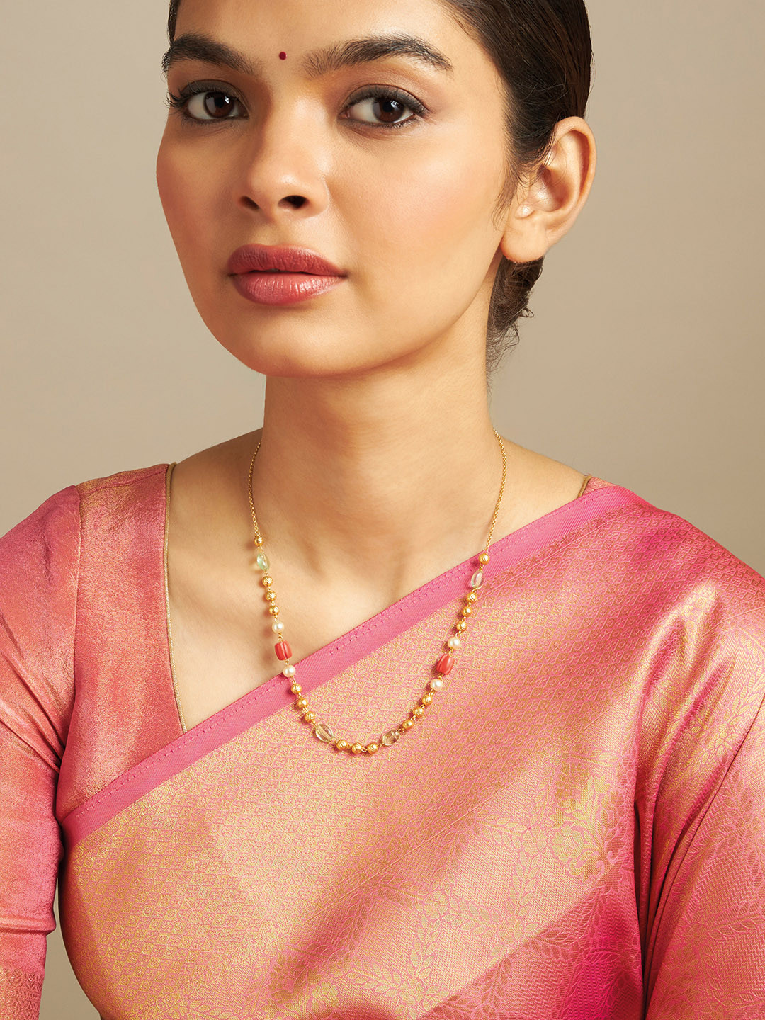 

Kushal's Fashion Jewellery Coral & Sea Green Copper Gold-Plated Antique Chain