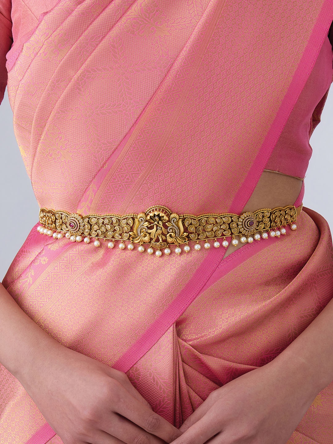 

Kushal's Fashion Jewellery Gold Plated Ruby Studded & Beaded Antique Kamarbandh