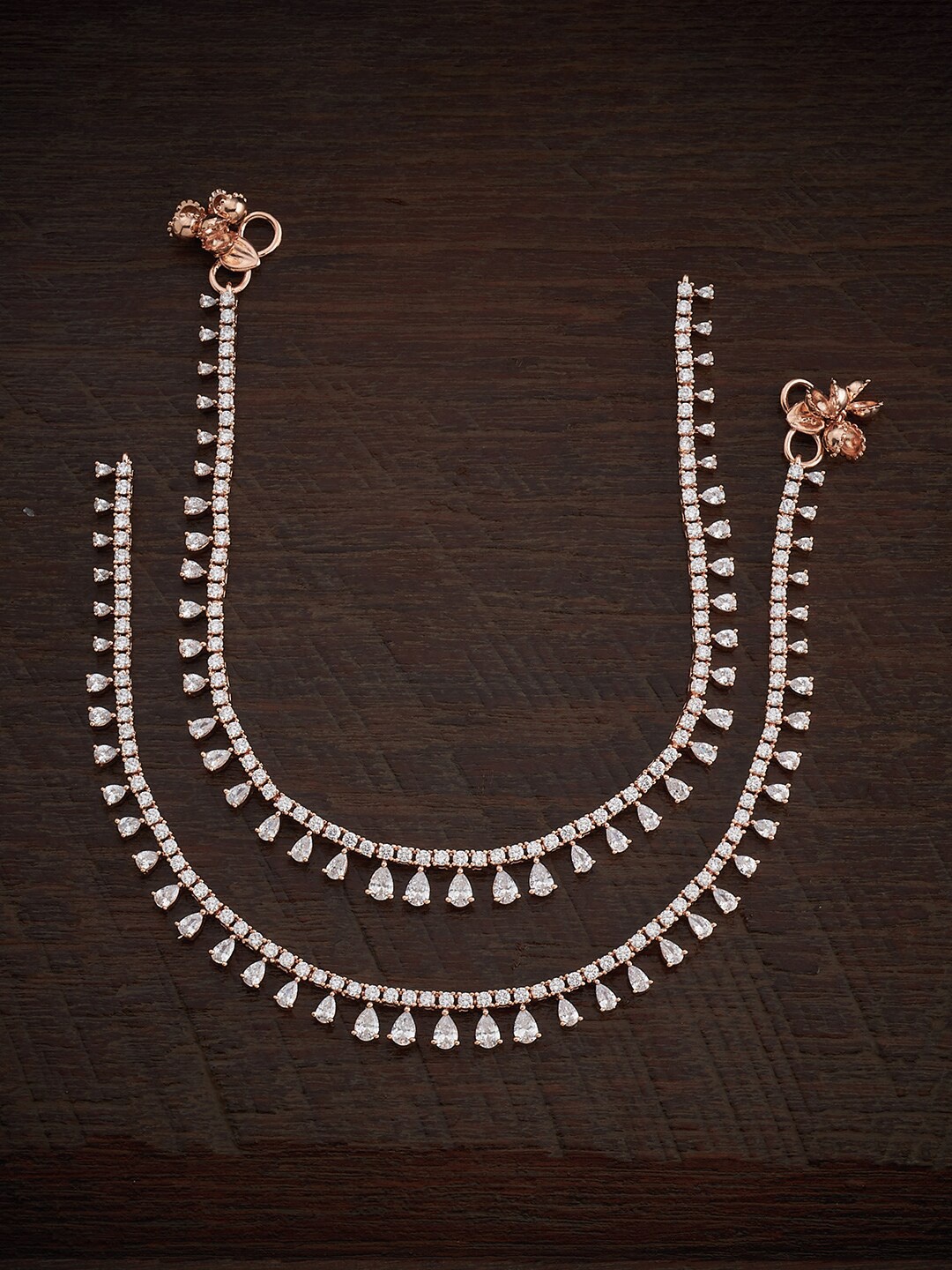 

Kushal's Fashion Jewellery Set of 2 Rose Gold-Plated Stone-Studded Anklets