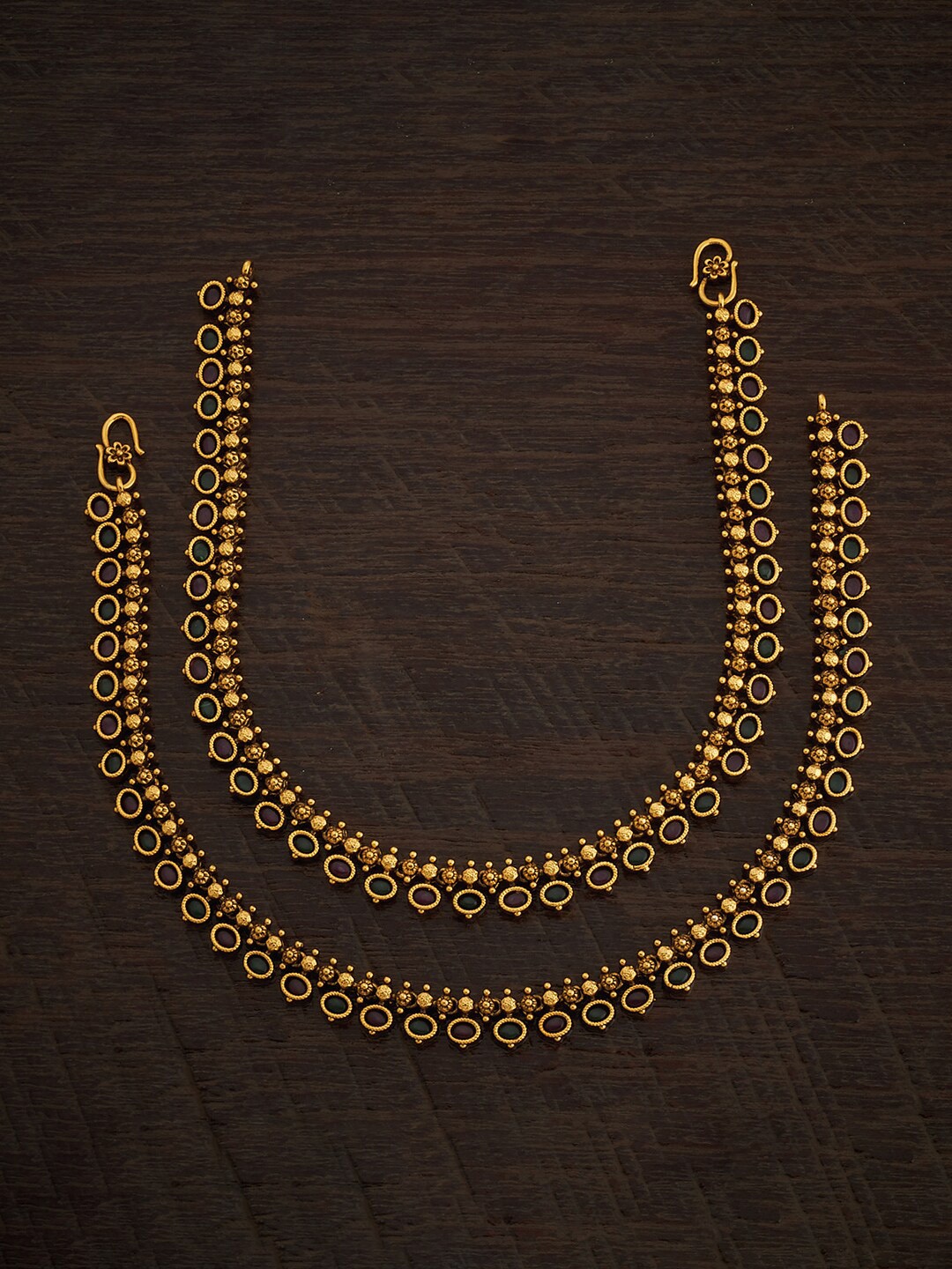 

Kushal's Fashion Jewellery Set Of 2 Gold-Plated Stone-Studded Anklet