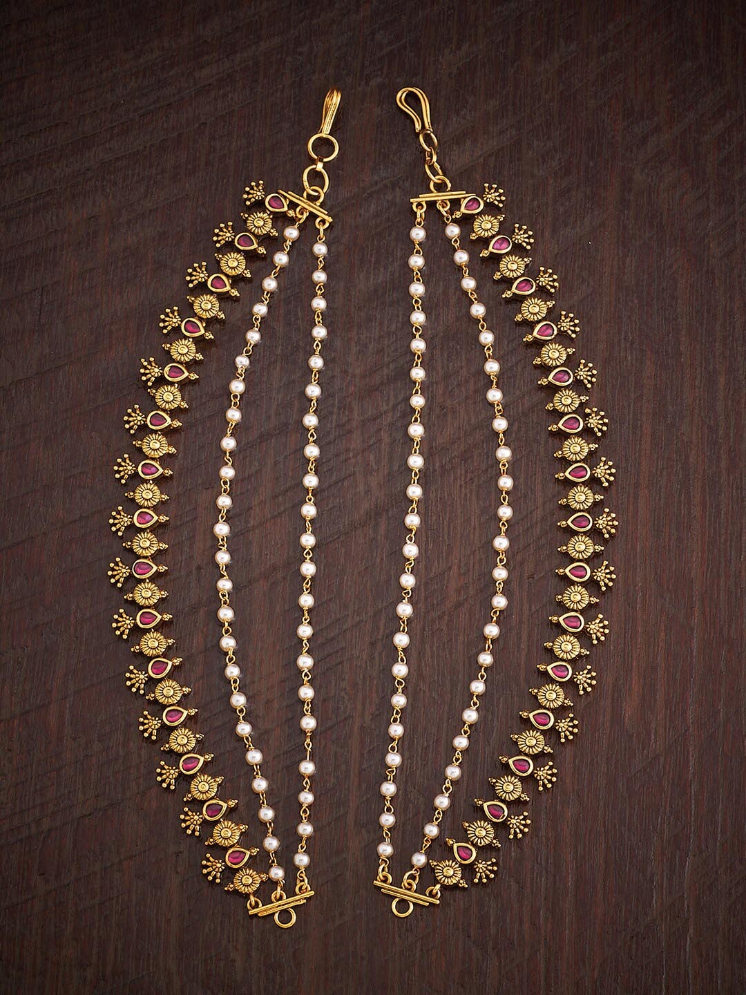 

Kushal's Fashion Jewellery Gold-Plated Ethnic Antique Matil, Red