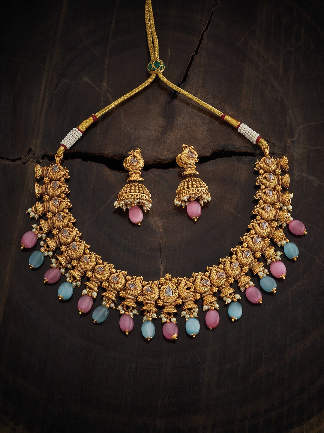 

Kushal's Fashion Jewellery Gold-Plated Stone-Studded & Beaded Necklace & Earrings