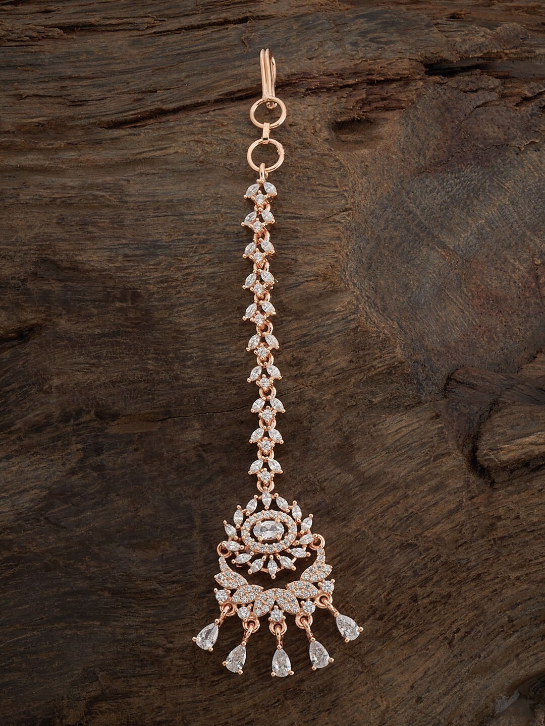 

Kushal's Fashion Jewellery Rose Gold-Plated Cubic Zirconia Studded Maang Tikka