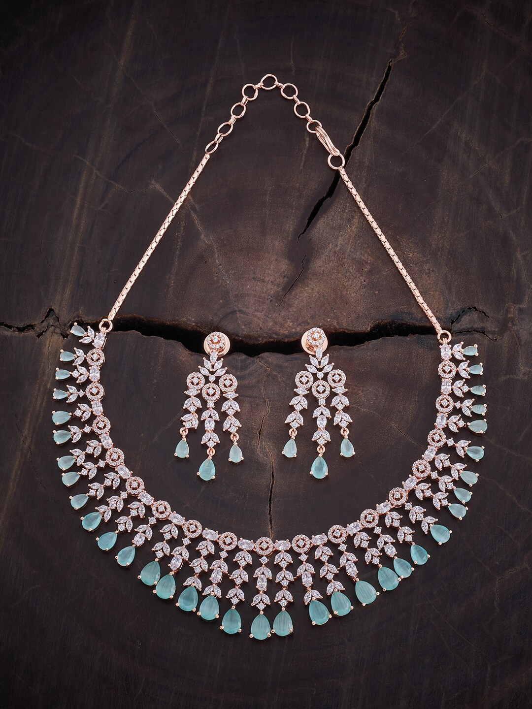 

Kushal's Fashion Jewellery Rose Gold-Plated CZ Stone-Studded Necklace & Earrings