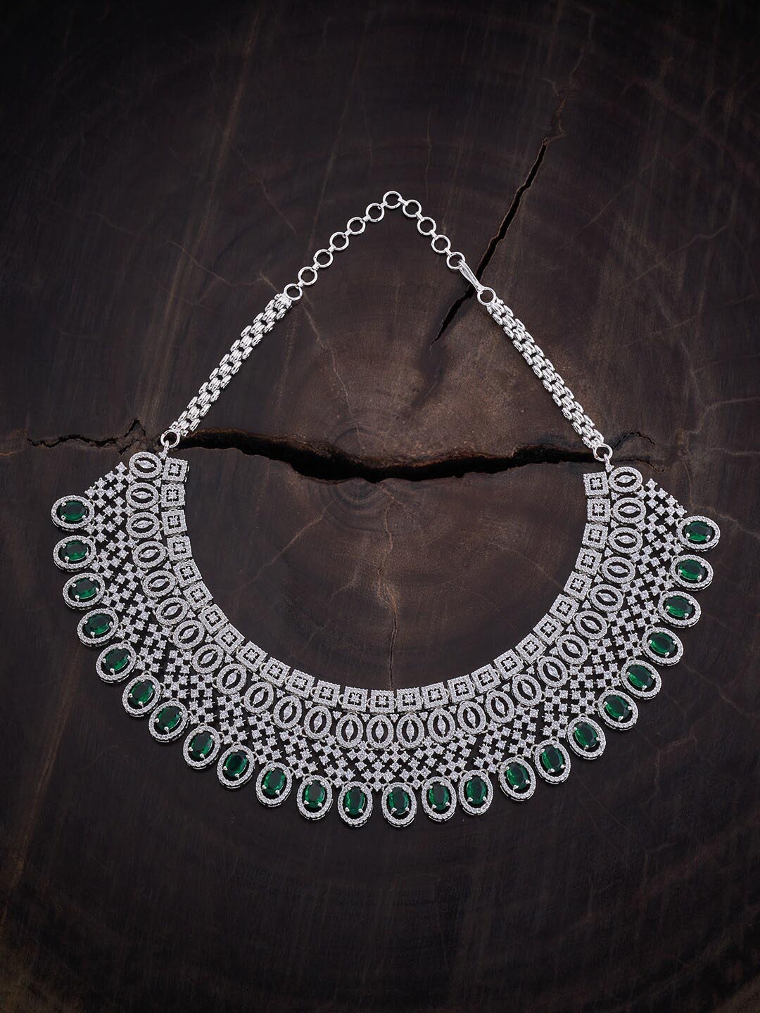 

Kushal's Fashion Jewellery Rhodium-Plated Cubic Zirconia Necklace, Silver