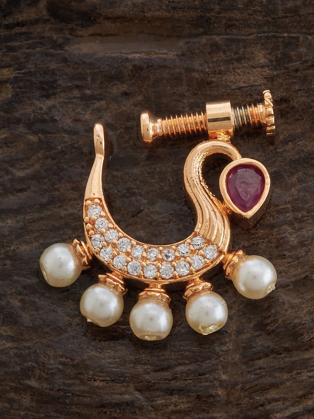 

Kushal's Fashion Jewellery Gold-Plated Cubic Zirconia Studded Nosepin