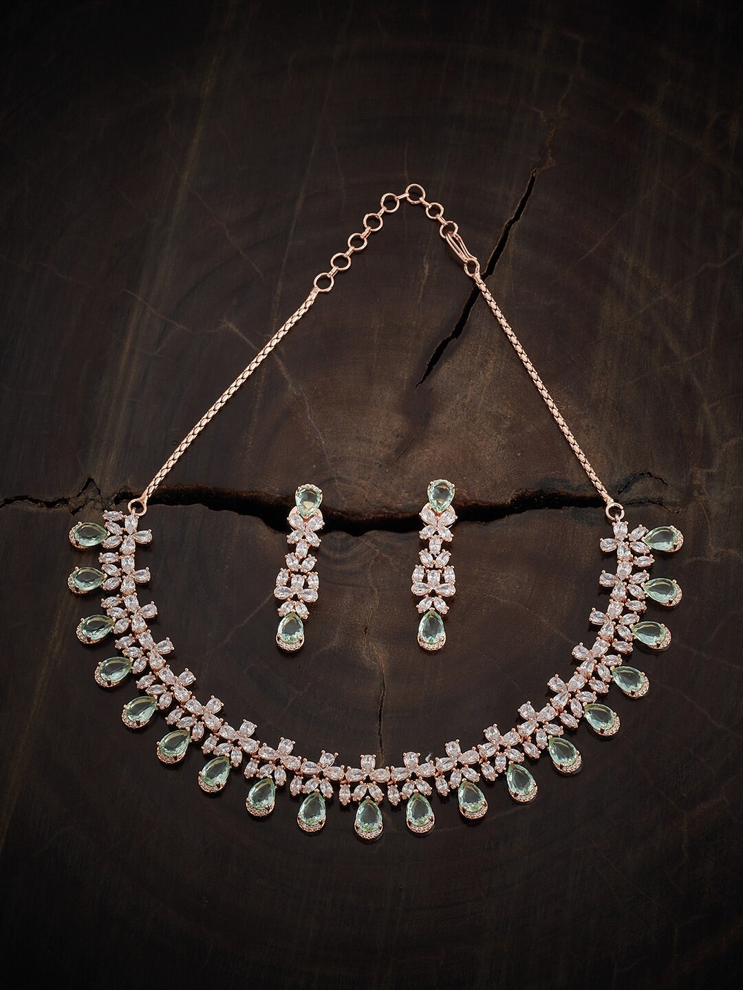 

Kushal's Fashion Jewellery Rose Gold-Plated Cubic Zirconia Studded Jewellery Set