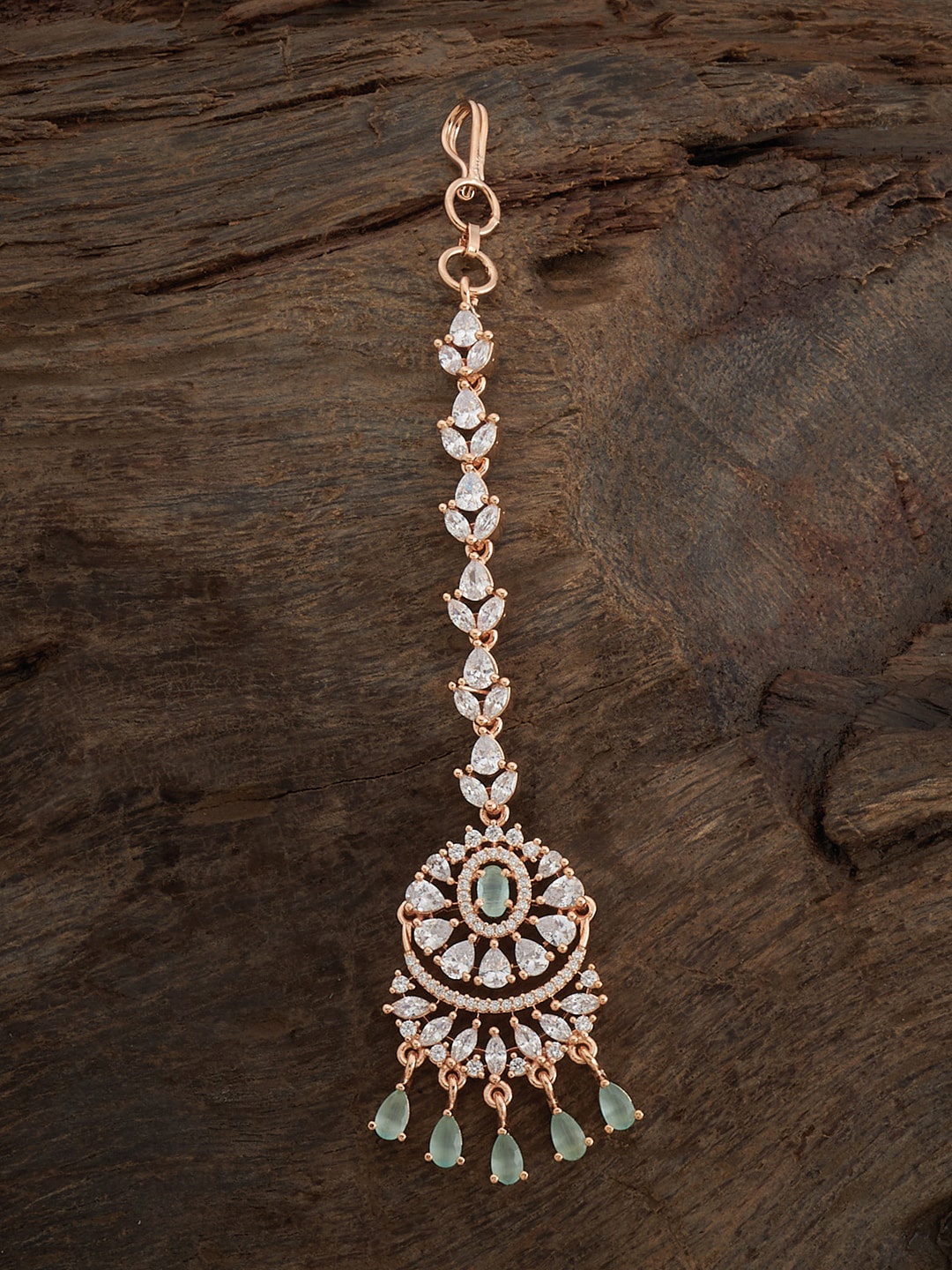 

Kushal's Fashion Jewellery Rose Gold-Plated Cubic Zirconia Studded Maang Tikka