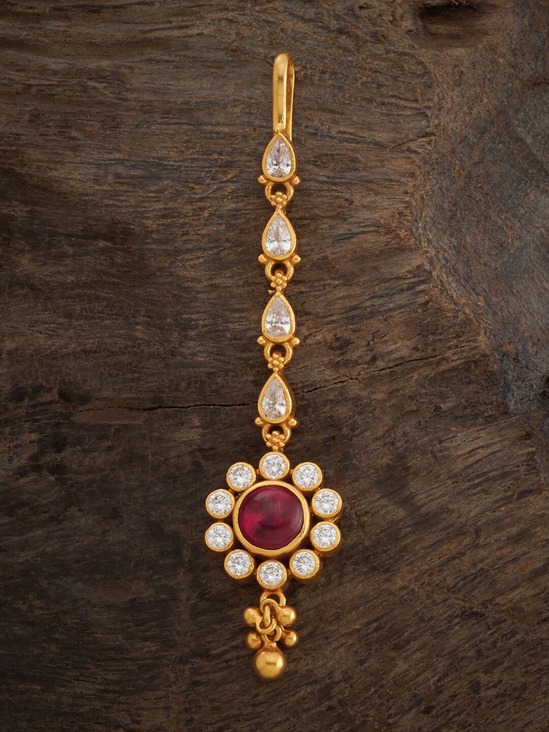 

Kushal's Fashion Jewellery 92.5 Silver Gold-Plated Stones Studded Temple Maang Tikka