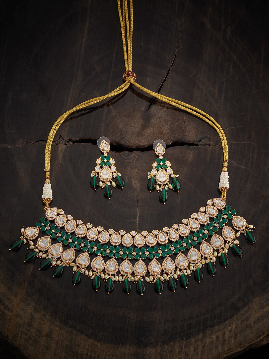 

Kushal's Fashion Jewellery Kundan Stone Studded Jewellery Set, Gold