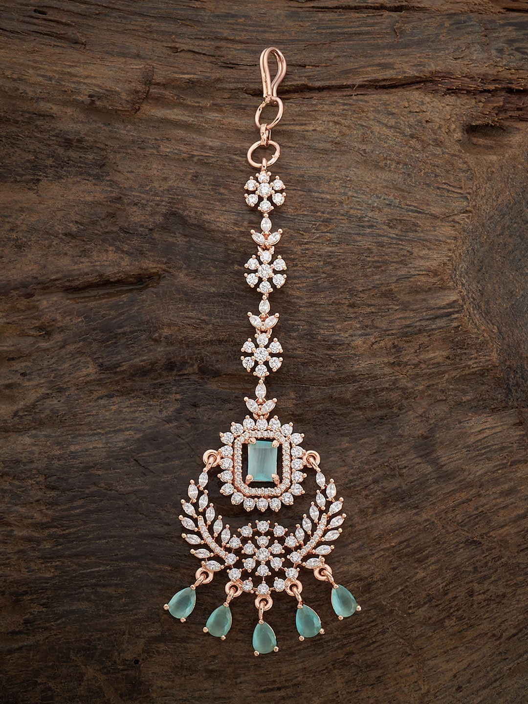 

Kushal's Fashion Jewellery Rose Gold-Plated Zircon Stone-Studded Maang Tikka
