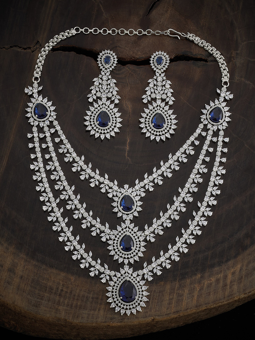 

Kushal's Fashion Jewellery Rhodium-Plated CZ-Studded Jewellery Set, Silver