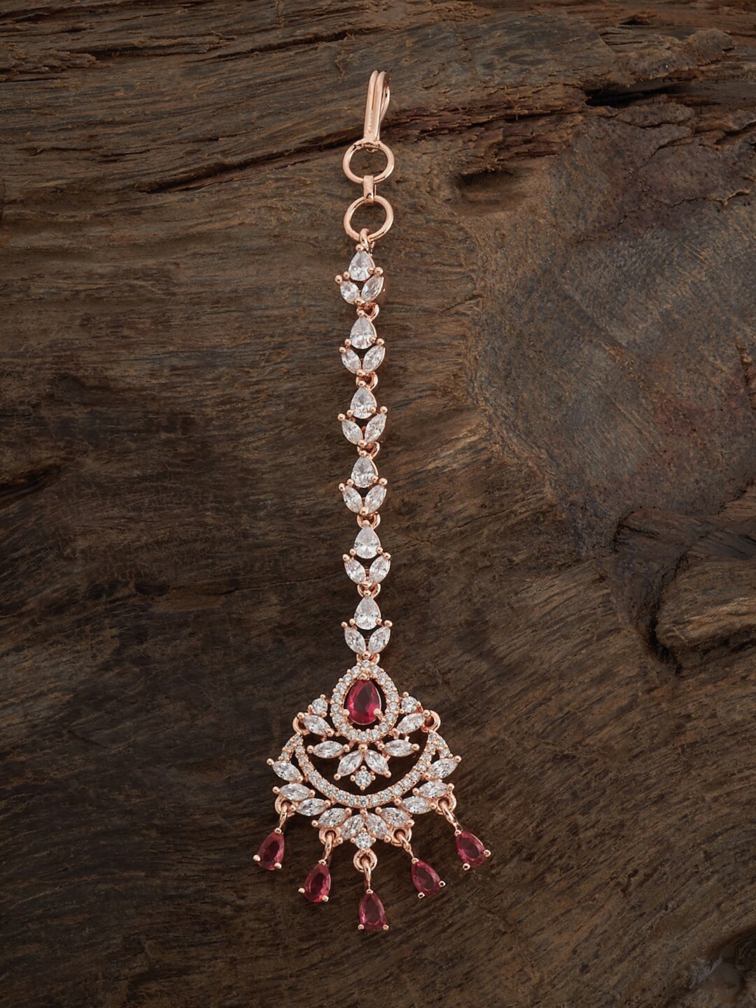 

Kushal's Fashion Jewellery Rose Gold-Plated Zircon Stone-Studded Maang Tikka