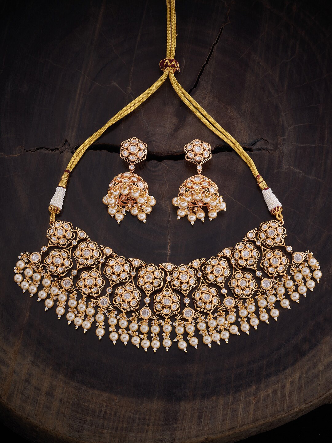 

Kushal's Fashion Jewellery Kundan Stone Studded Jewellery Set, Gold