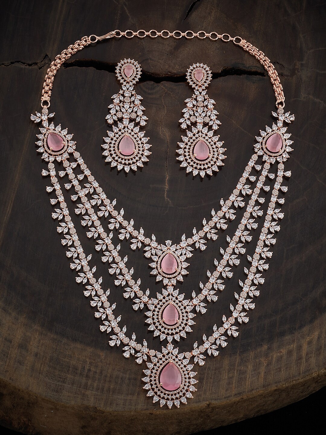 

Kushal's Fashion Jewellery Rose Gold-Plated CZ Stone-Studded Jewellery Set