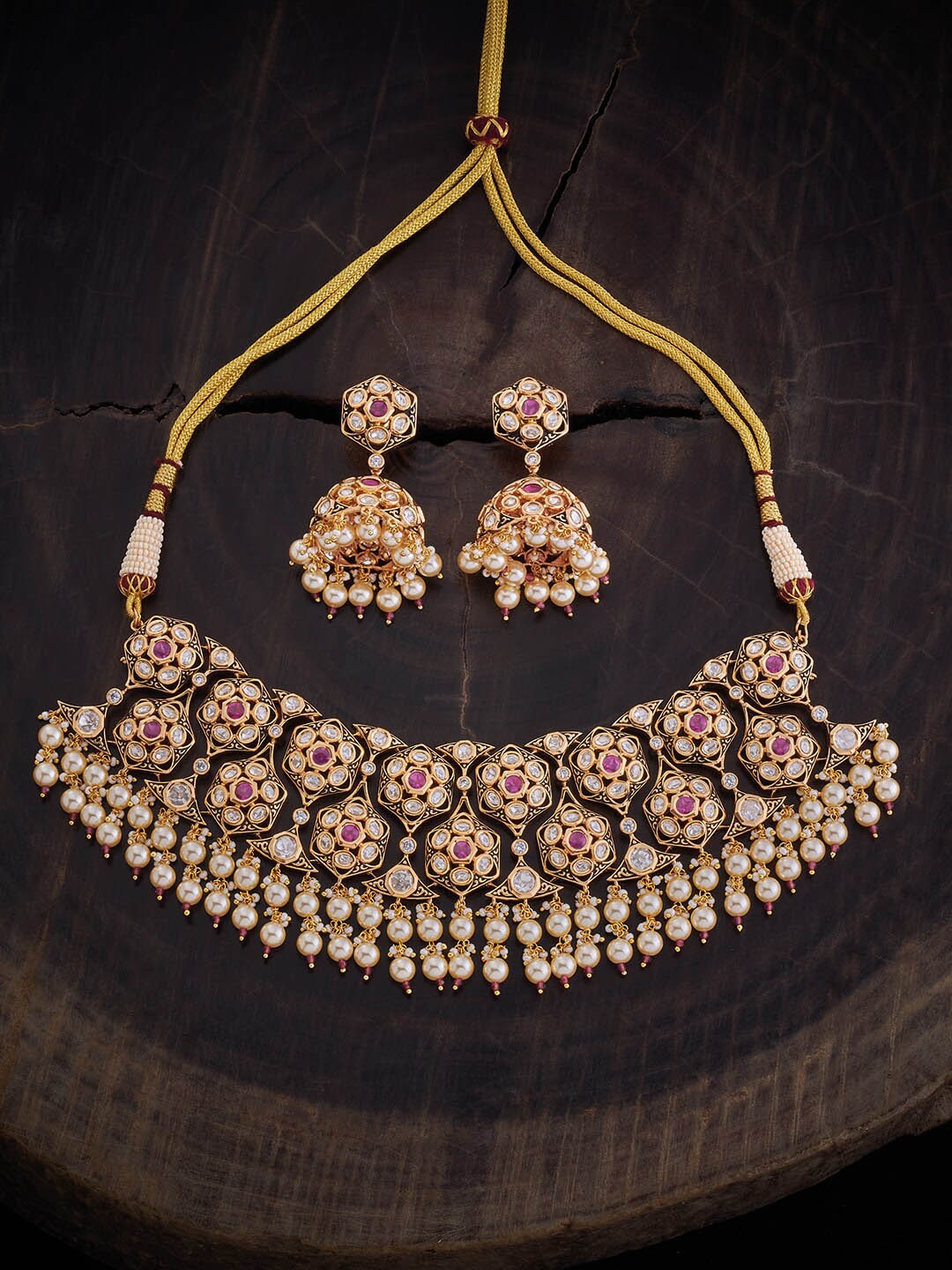 

Kushal's Fashion Jewellery Kundan Studded & Beaded Jewellery Set, Gold