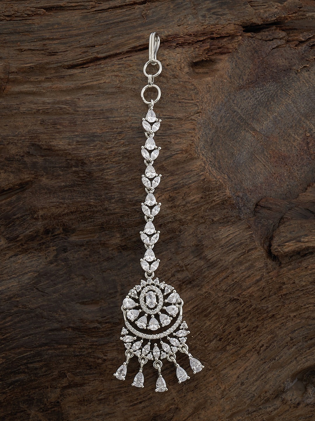 

Kushal's Fashion Jewellery Rhodium-Plated Zircon Stone-Studded Maang Tikka, Silver