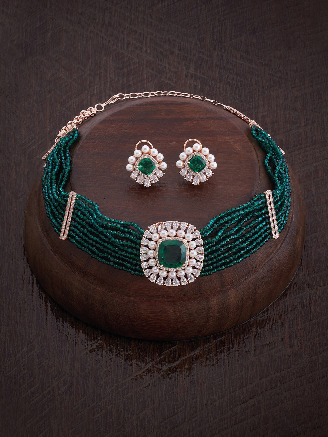 

Kushal's Fashion Jewellery Rose-Gold-Plated CZ-Studded & Beaded Jewellery Set