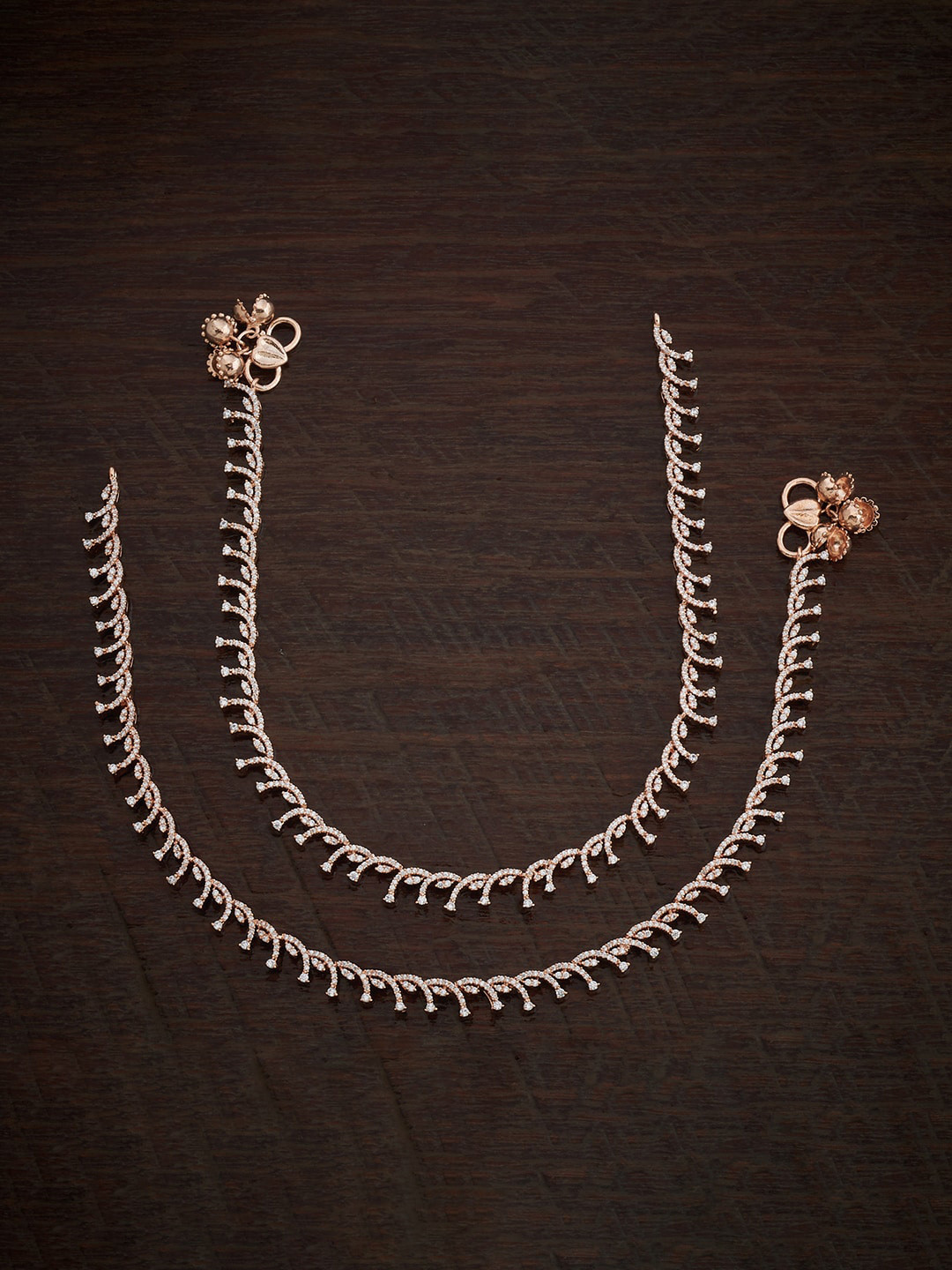 

Kushal's Fashion Jewellery Set Of 2 Rose Gold-Plated CZ Stone-Studded Anklet
