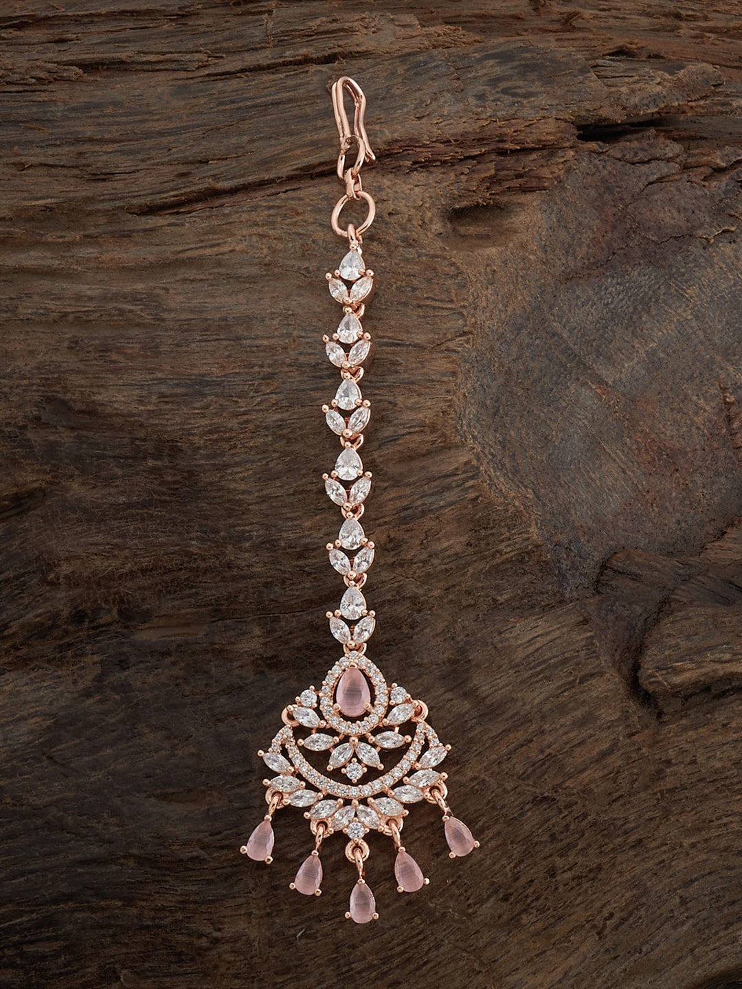 

Kushal's Fashion Jewellery Rose Gold-Plated CZ Stone-Studded Maang Tikka