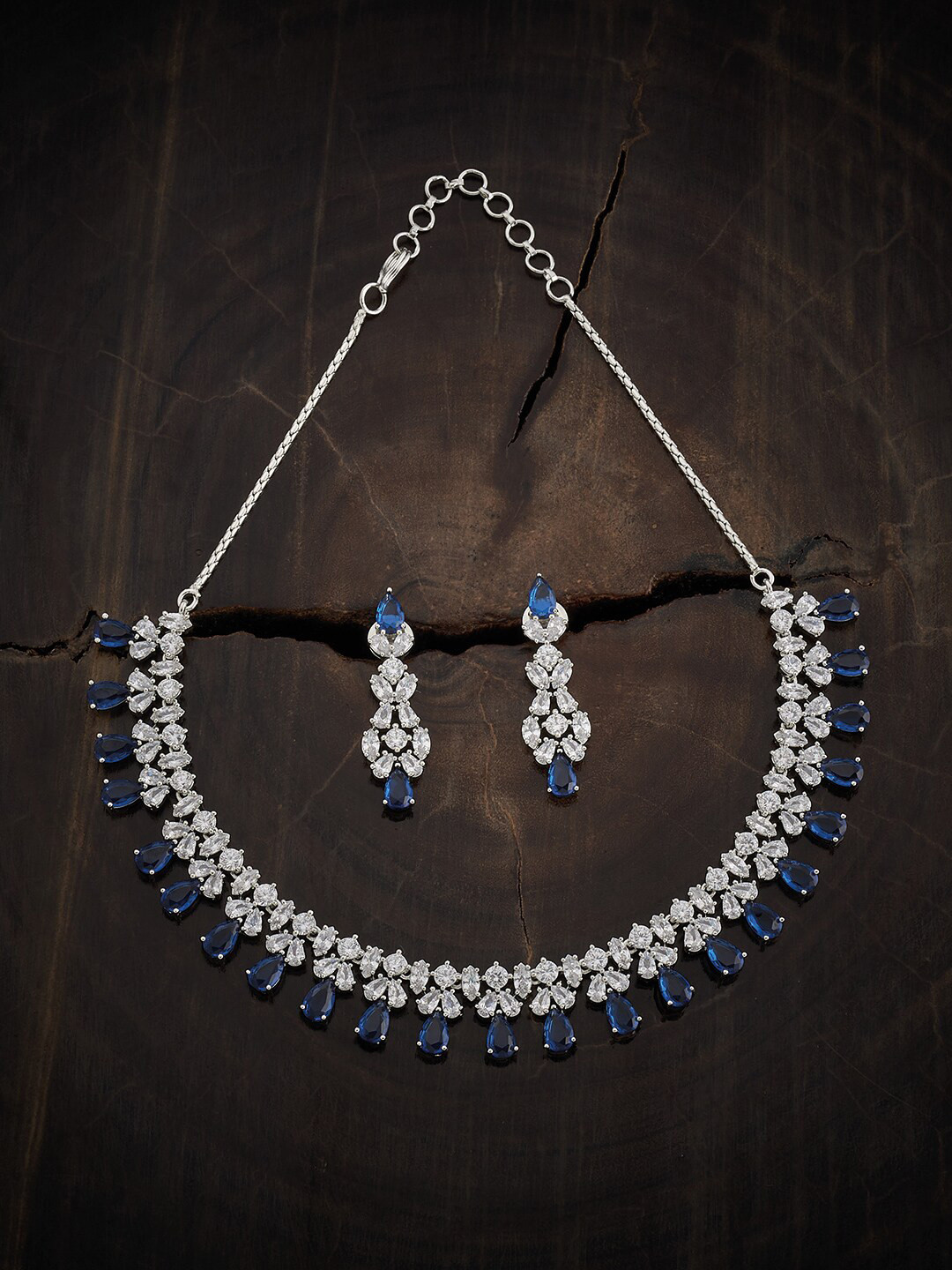 

Kushal's Fashion Jewellery Rhodium-Plated CZ Stone-Studded Jewellery Set, Silver