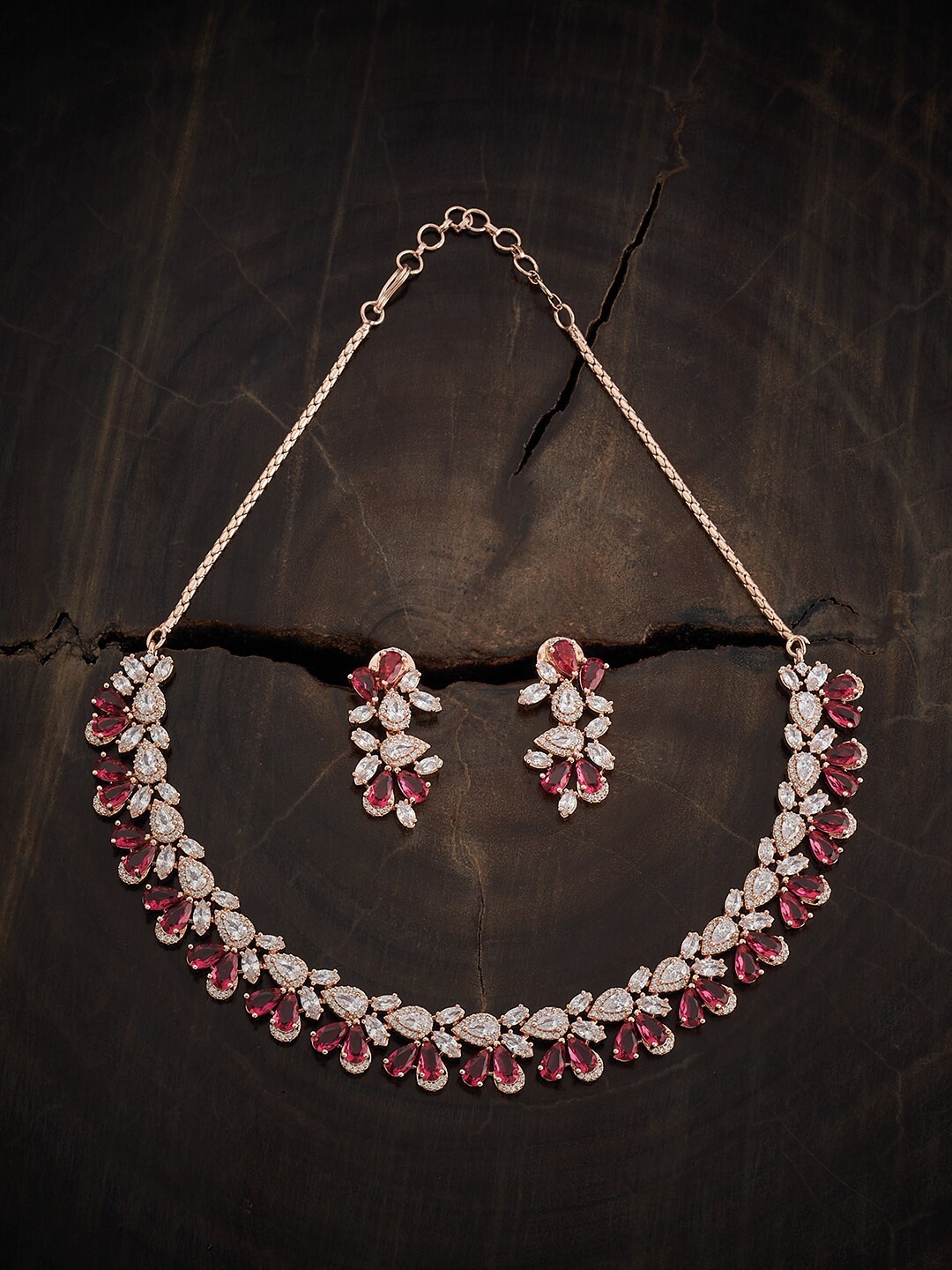 

Kushal's Fashion Jewellery Rose Gold-Plated CZ Stone-Studded Jewellery Set