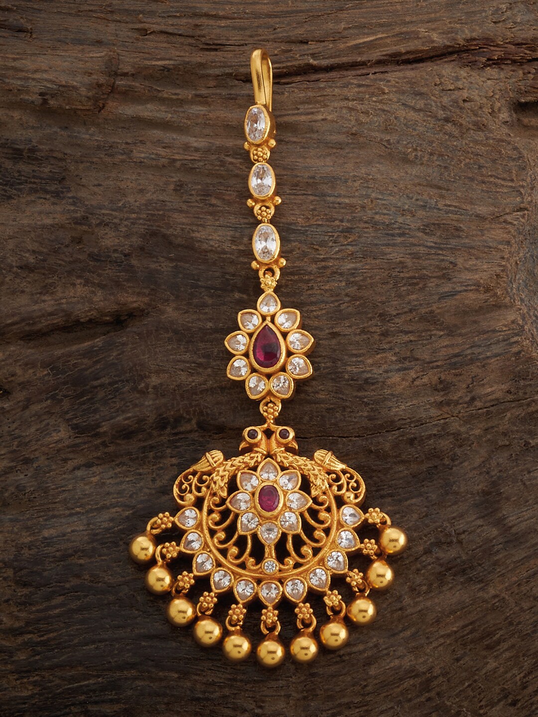 

Kushal's Fashion Jewellery 92.5 Silver Gold-Plated Stone-Studded Maangtikka