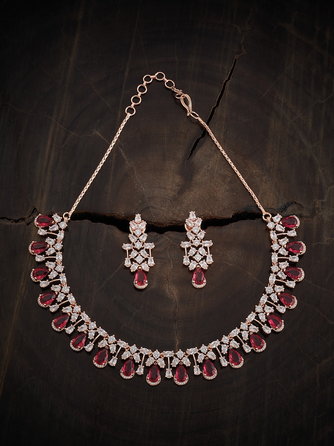 

Kushal's Fashion Jewellery Rose Gold-Plated CZ Stone-Studded Jewellery Set
