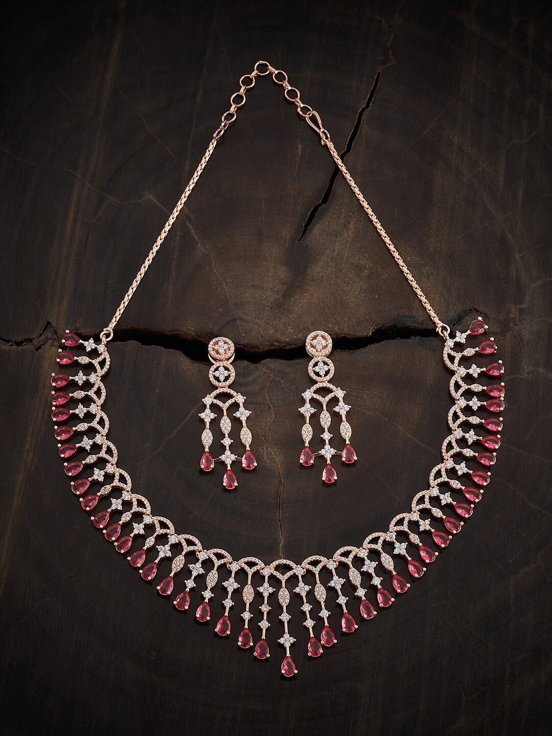 

Kushal's Fashion Jewellery Rose Gold-Plated CZ Stone-Studded Jewellery Set