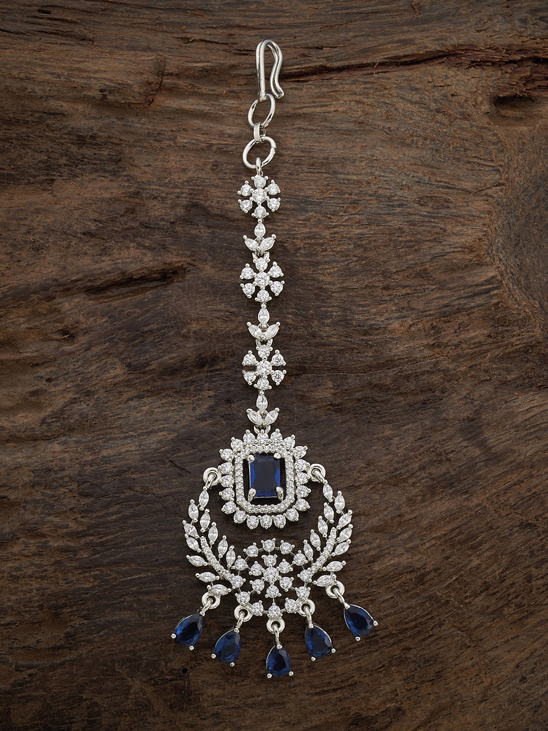

Kushal's Fashion Jewellery Rhodium-Plated CZ Stone-Studded Maang Tikka, Silver