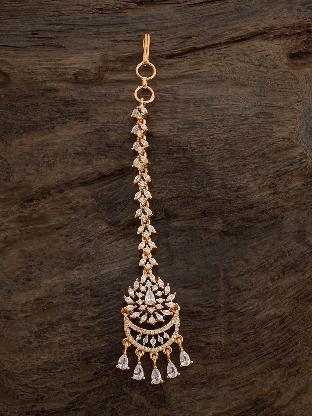 

Kushal's Fashion Jewellery Gold Plated CZ Studded Maang Tikka