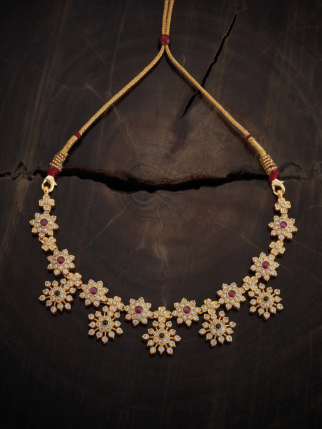 

Kushal's Fashion Jewellery Silver Gold-Plated Artificial Stones Studded Temple Necklace