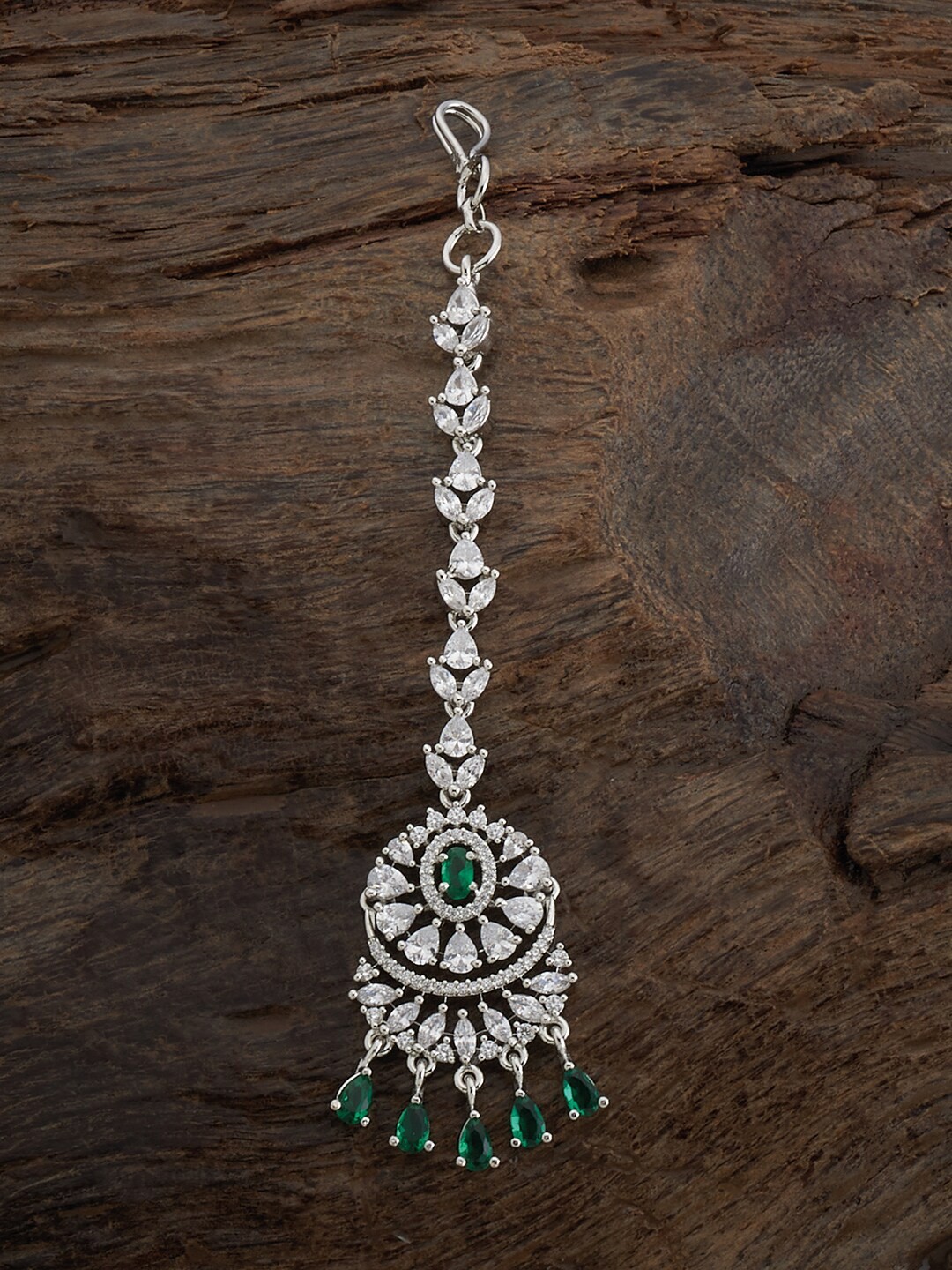 

Kushal's Fashion Jewellery Rhodium-Plated CZ Stone-Studded Maang Tikka, Silver