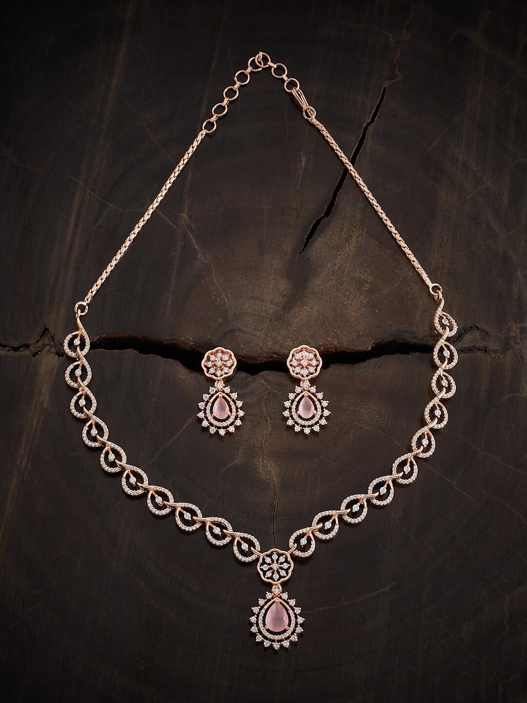 

Kushal's Fashion Jewellery Rose Gold Plated Cubic Zirconia Studded Jewellery Set