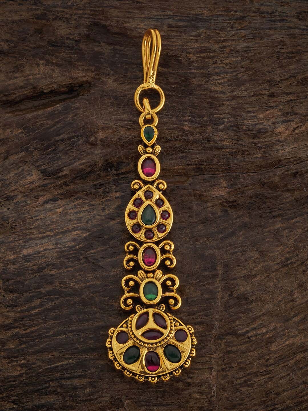 

Kushal's Fashion Jewellery Gold-Plated Stone-Studded Maangtikka