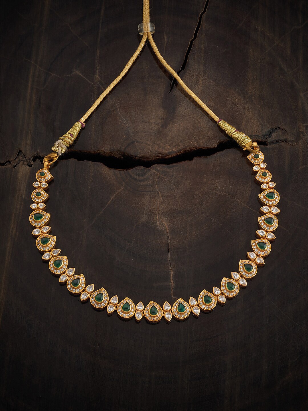 

Kushal's Fashion Jewellery 92.5 Pure Silver Gold-Plated Green Temple Necklace