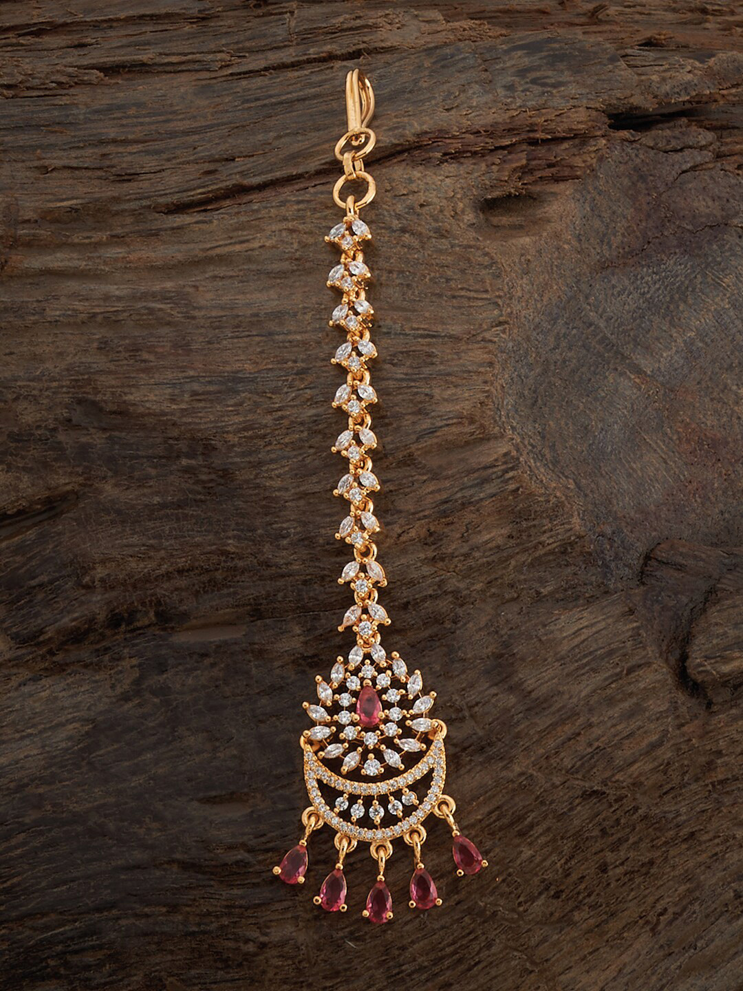 

Kushal's Fashion Jewellery Gold-Plated Zircon Studded Maang Tikka