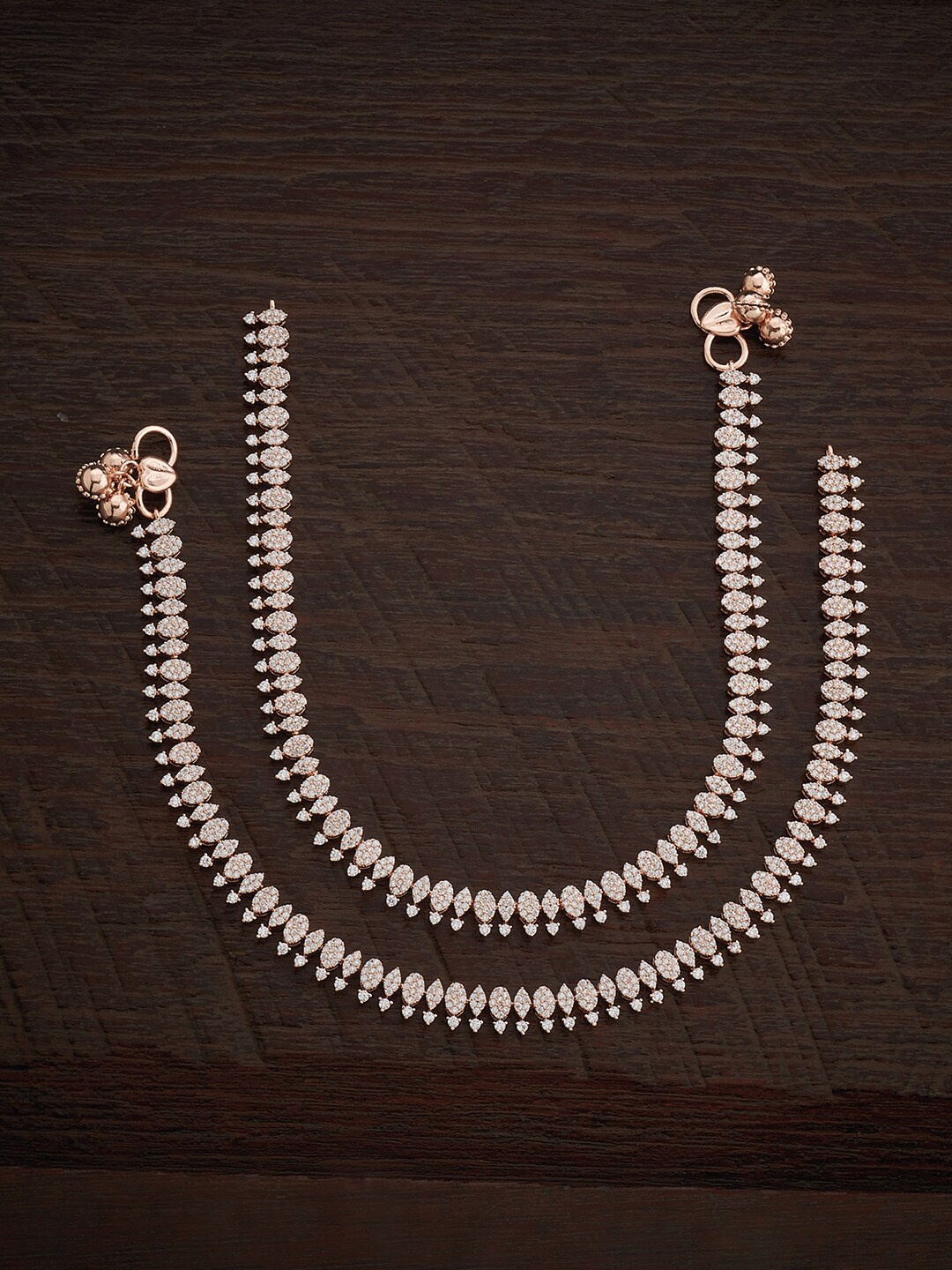 

Kushal's Fashion Jewellery Set Of 2 Rose Gold-Plated CZ Stone-Studded Anklet