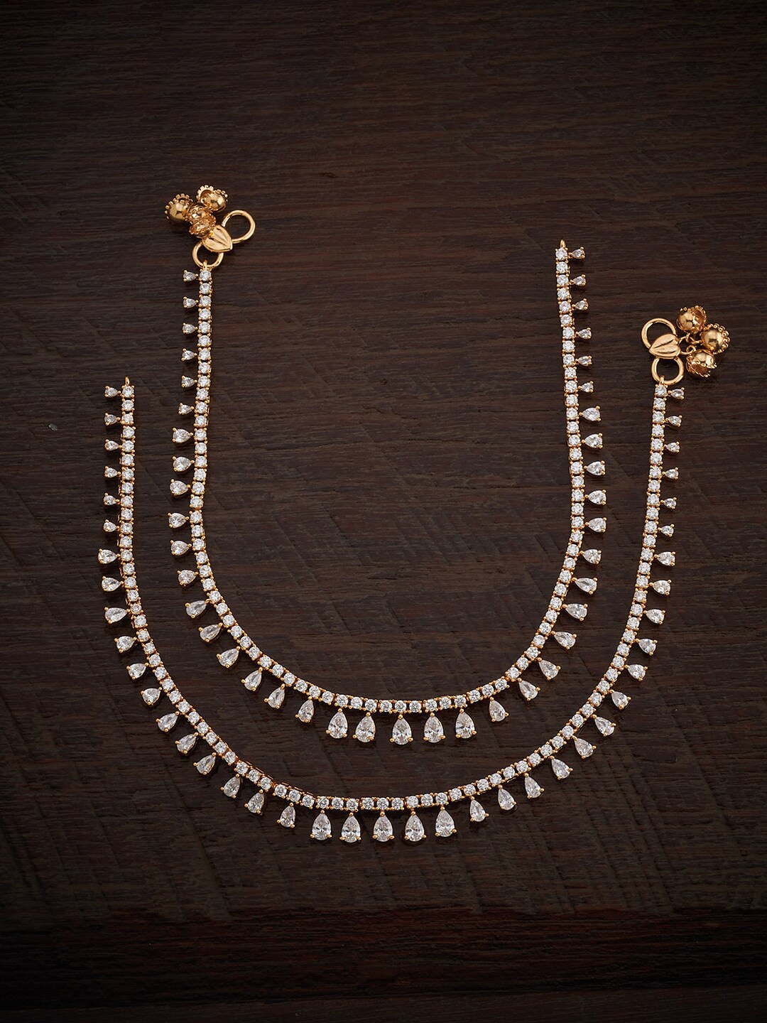 

Kushal's Fashion Jewellery Set Of 2 Gold-Plated CZ Stone-Studded Anklet