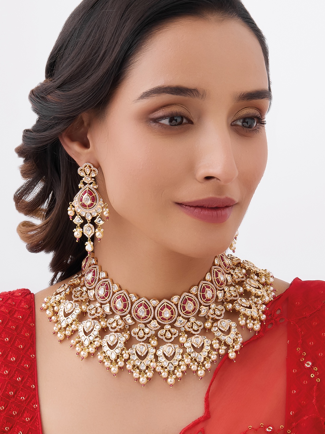 

Kushal's Fashion Jewellery Kundan-Studded & Beaded Jewellery Set, Red