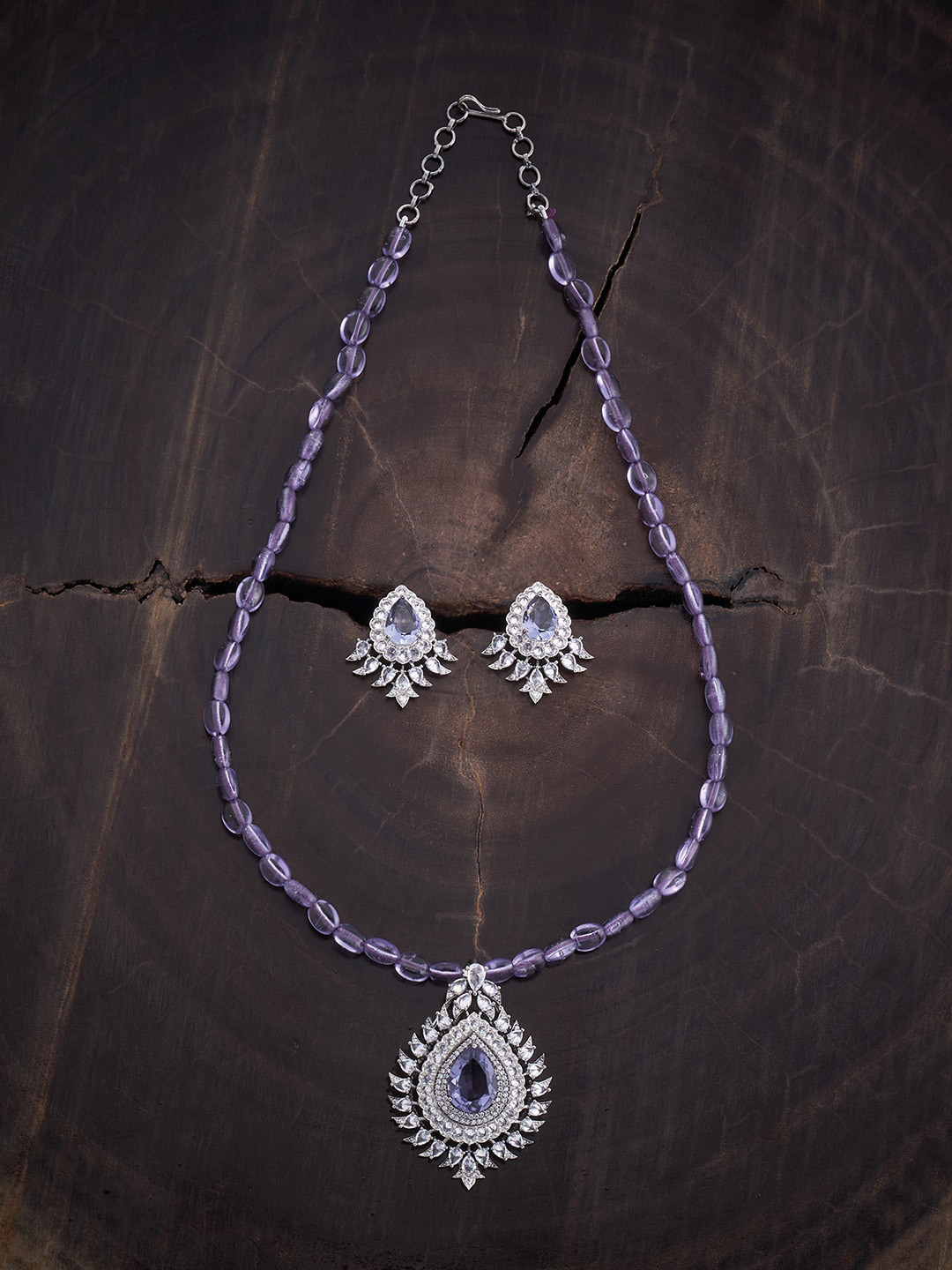 

Kushal's Fashion Jewellery Rhodium-Plated CZ-Studded & Beaded Jewellery Set, Silver
