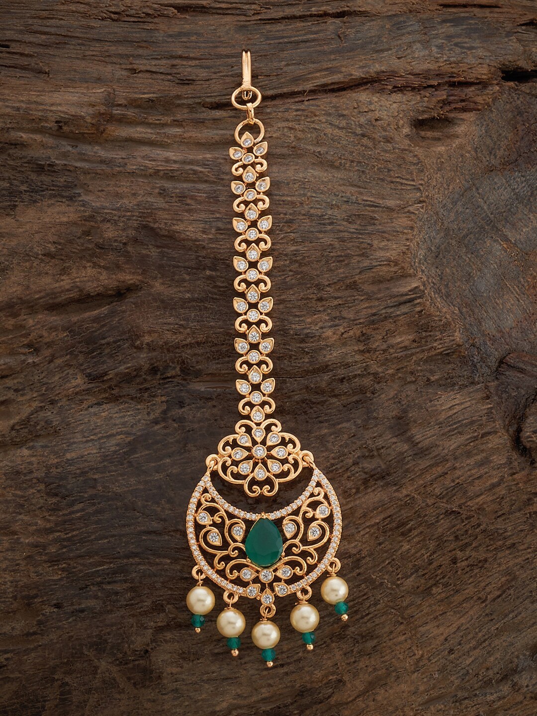 

Kushal's Fashion Jewellery Gold-Plated Stone-Studded & Beaded Maang Tikka