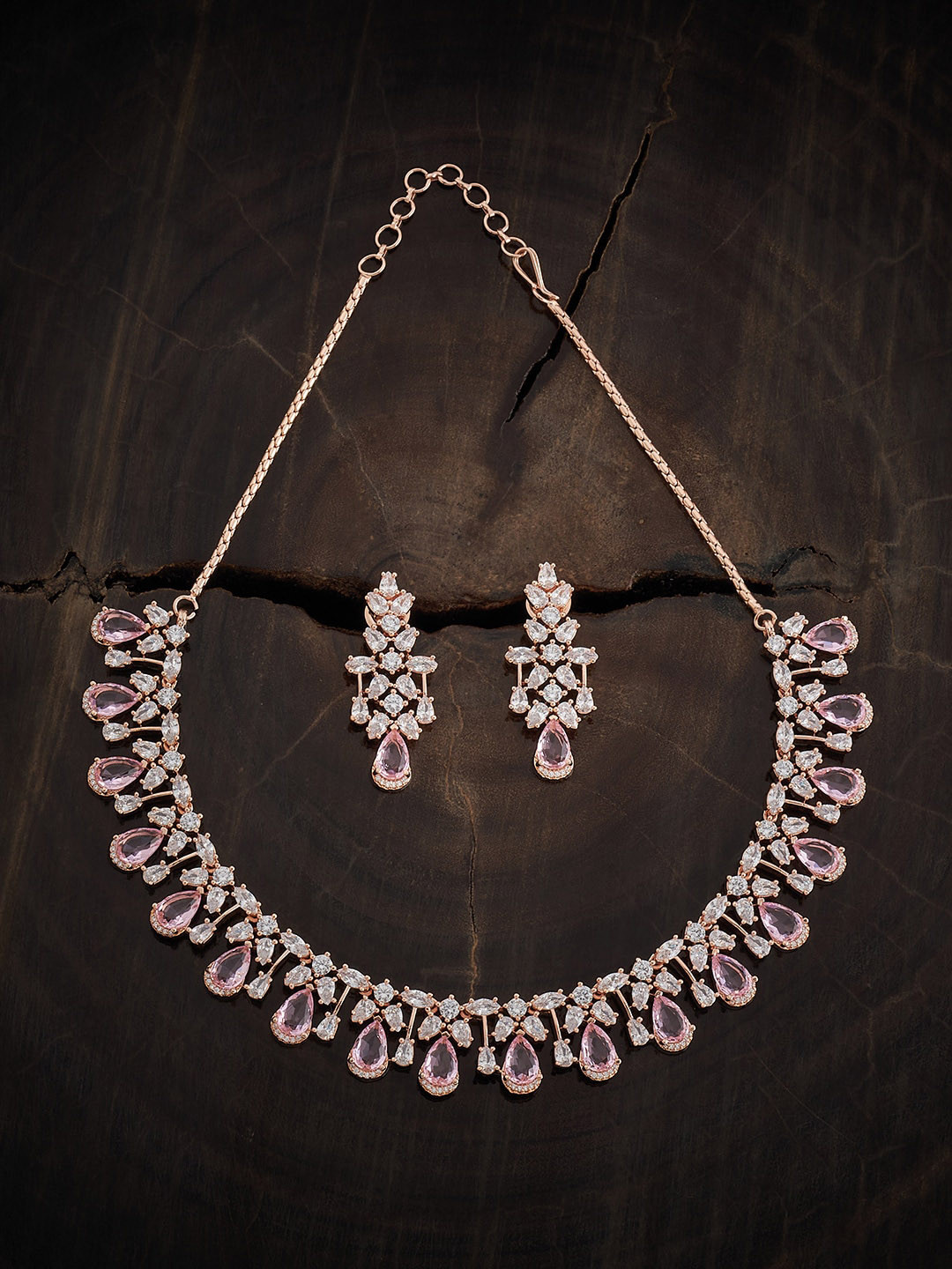 

Kushal's Fashion Jewellery Rose Gold-Plated CZ Stone-Studded Jewellery Set