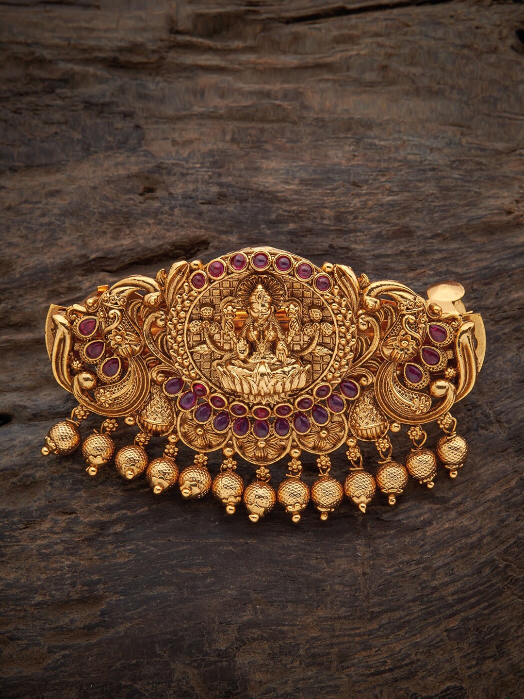 

Kushal's Fashion Jewellery Gold-Plated Embellished Antique Hair French Barrette, Red