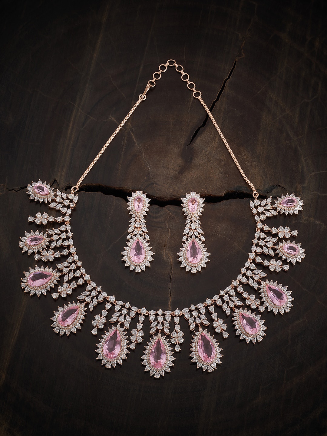 

Kushal's Fashion Jewellery Rose Gold-Plated Cubic Zirconia Stone-Studded Jewellery Set
