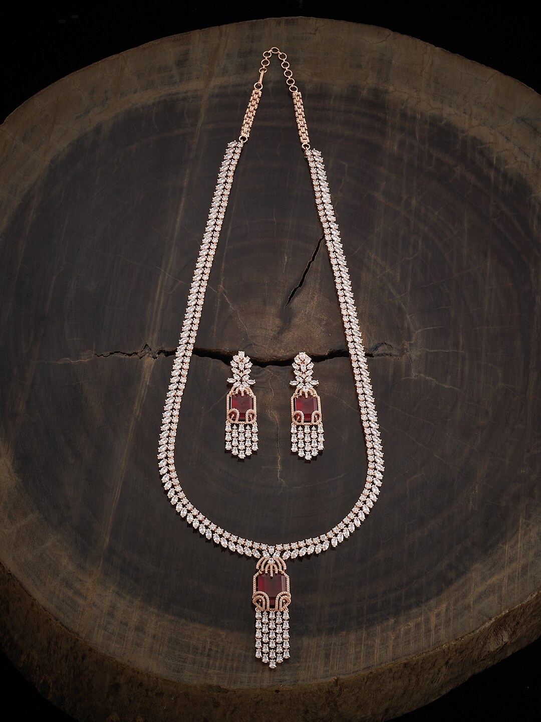 

Kushal's Fashion Jewellery Rose Gold Plated CZ Studded Jewellery Set