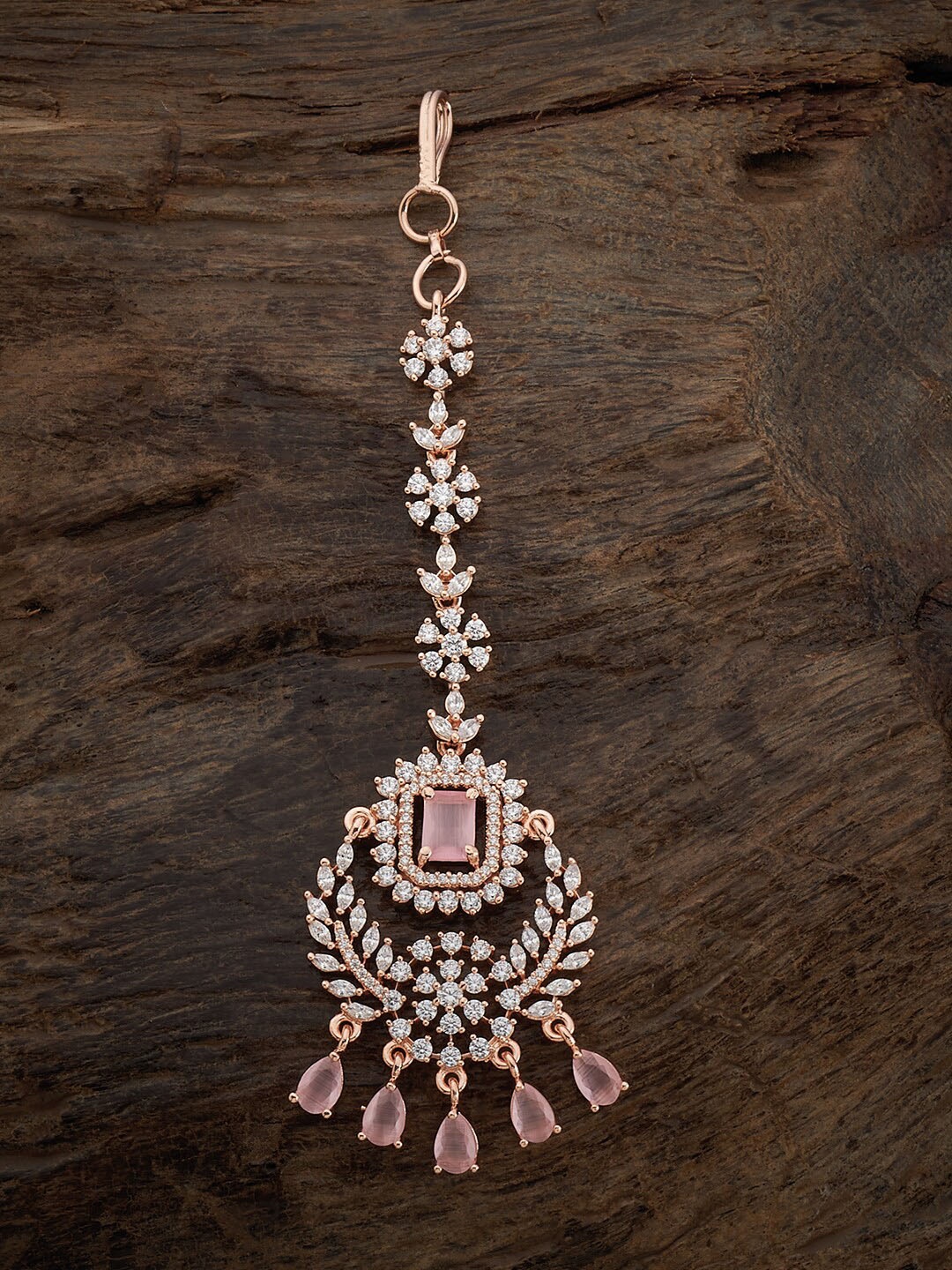 

Kushal's Fashion Jewellery Rose Gold-Plated CZ Stone-Studded Maang Tikka