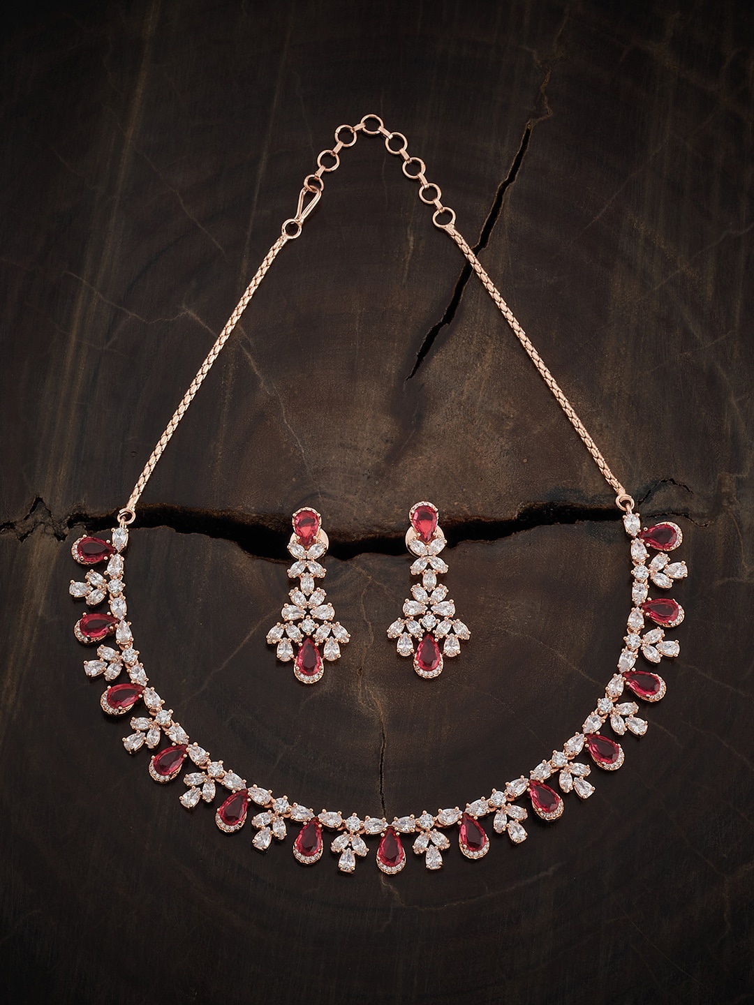 

Kushal's Fashion Jewellery Rose Gold Plated CZ Studded Jewellery Set