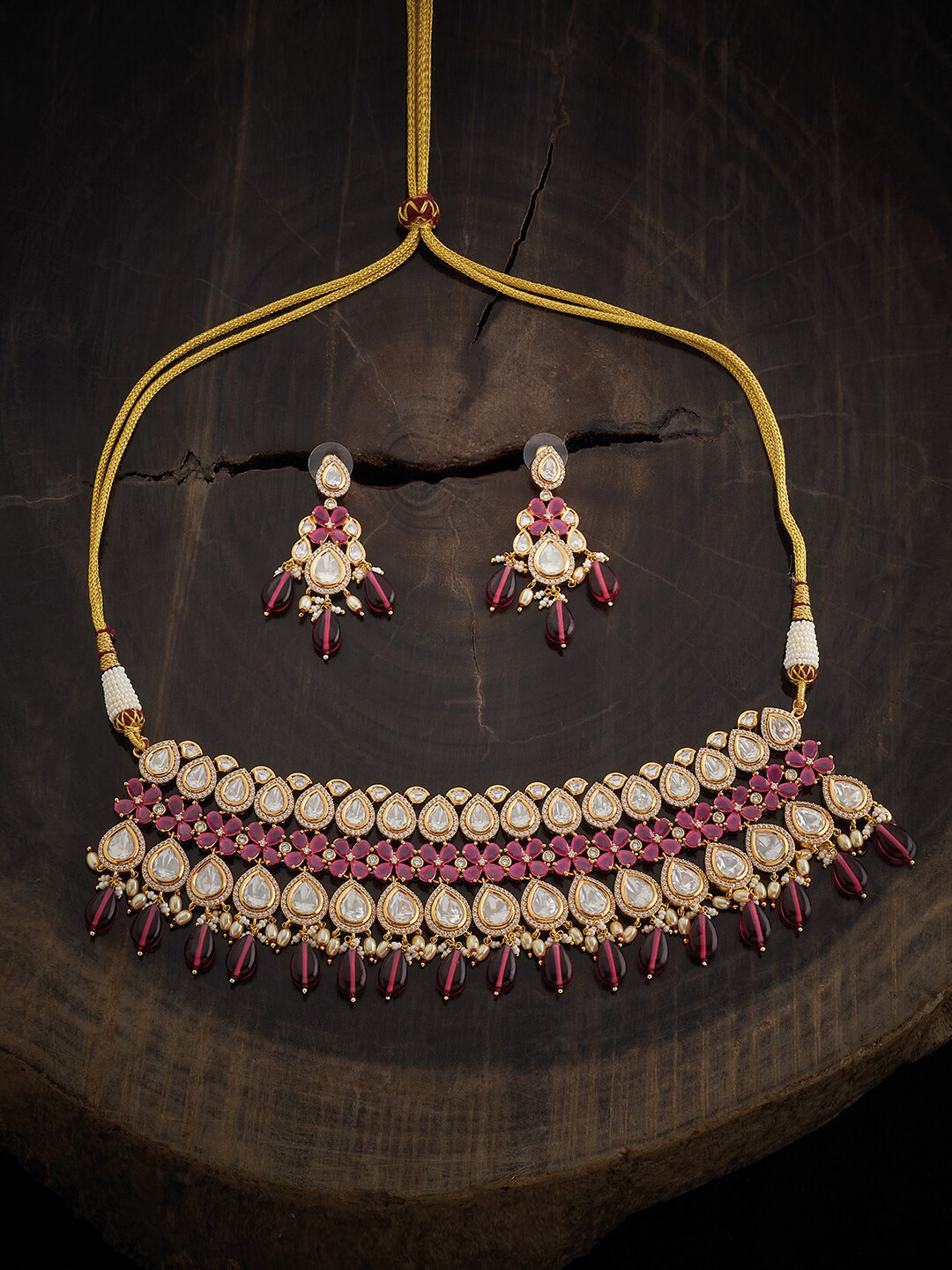 

Kushal's Fashion Jewellery Kundan Studded & Beaded Jewellery Set, Gold