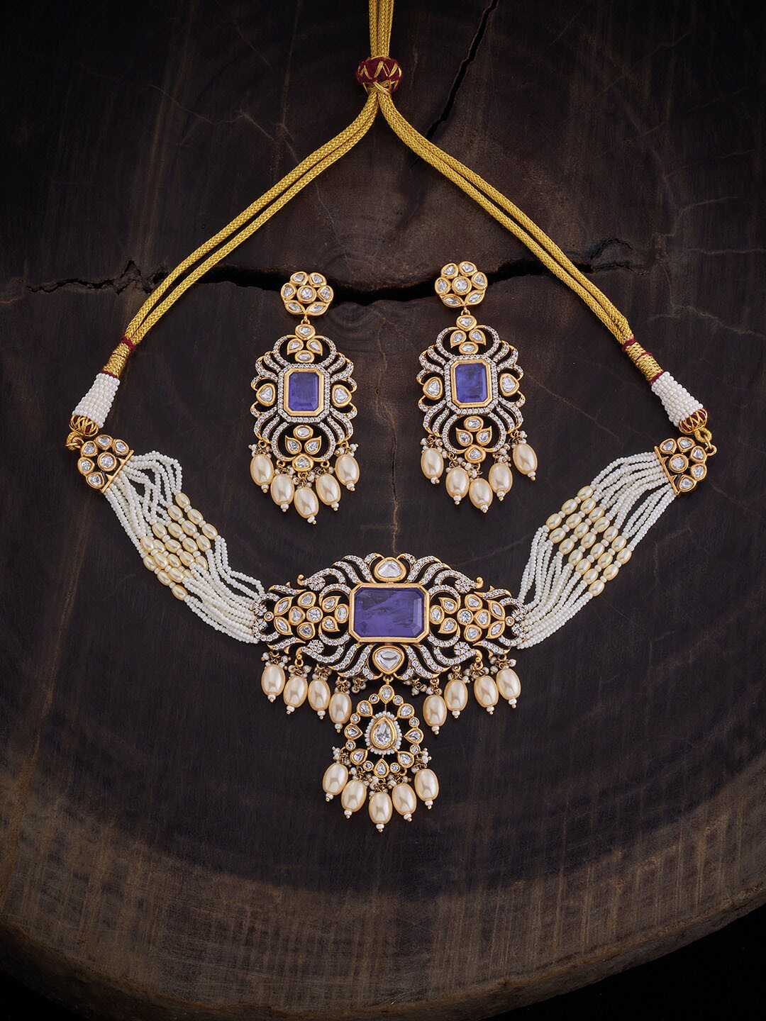 

Kushal's Fashion Jewellery Gold-Plated Stone Studded Jewellery Set, Lavender